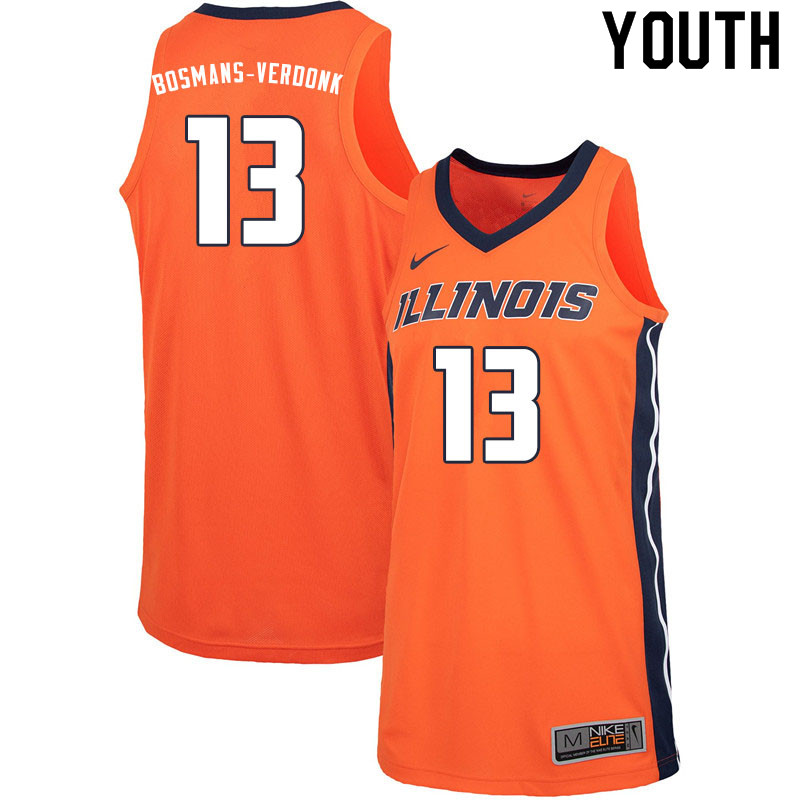 Youth #13 Benjamin Bosmans-Verdonk Illinois Fighting Illini College Basketball Jerseys Sale-Orange